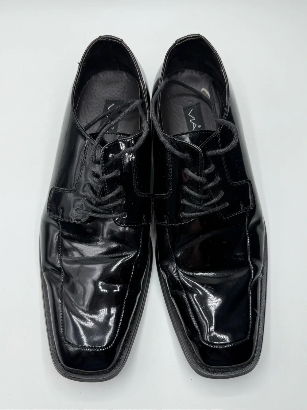 Via Spiga Black Patent Leather Lace-Up Dress Oxfords